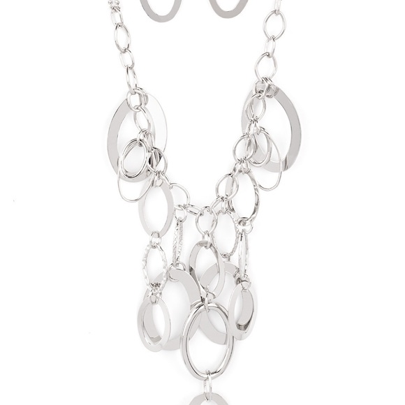 Beautiful Silver Layered Chain Statement Necklace Set - Picture 5 of 5